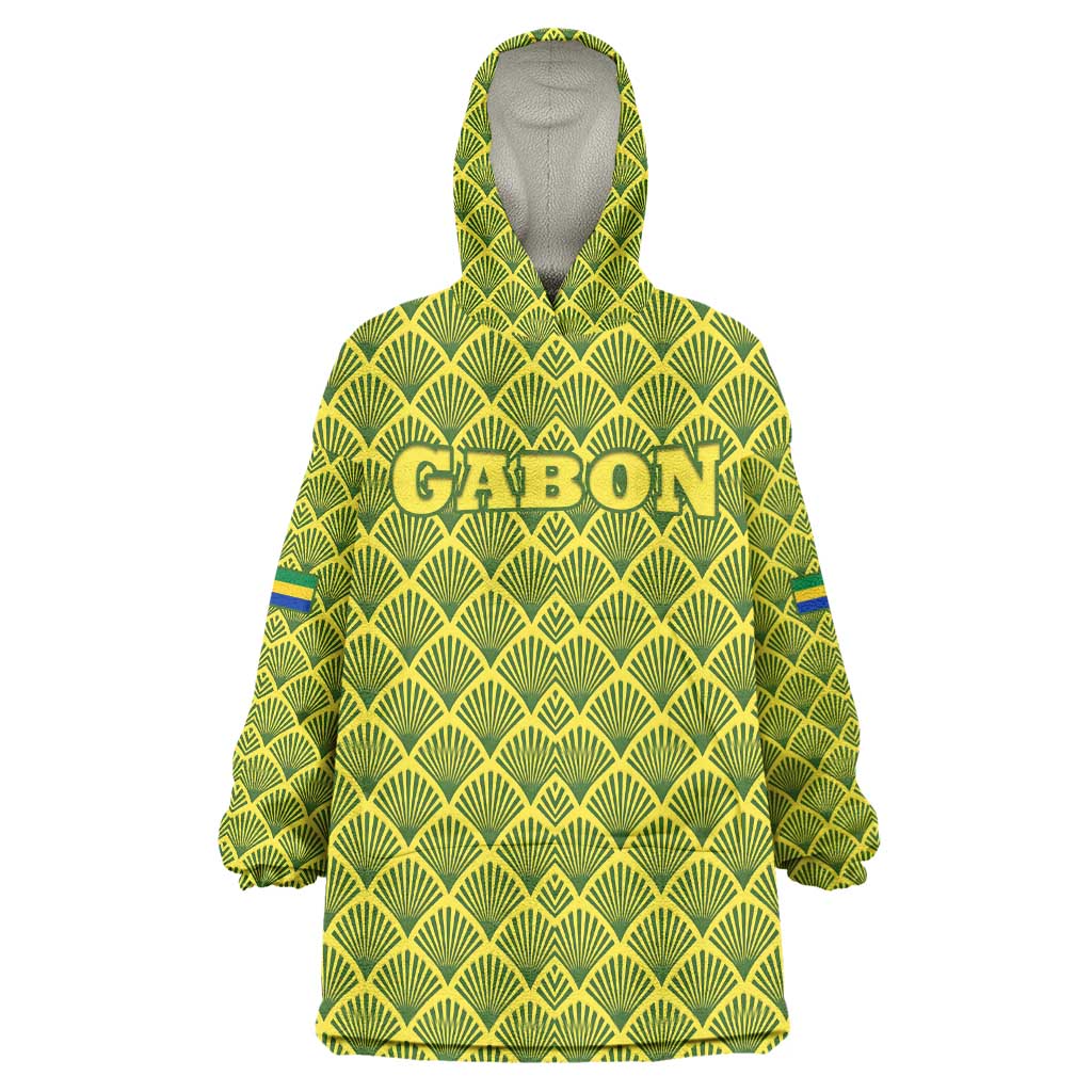 Gabon Tribal Pattern Wearable Blanket Hoodie - National Flag Colors and Bold Text Design