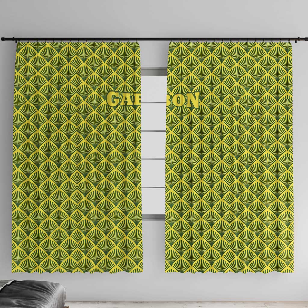 Gabon Tribal Pattern Window Curtain - National Flag Colors and Bold Text Design