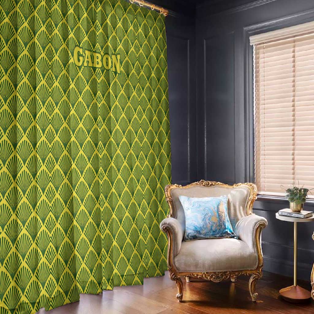 Gabon Tribal Pattern Window Curtain - National Flag Colors and Bold Text Design
