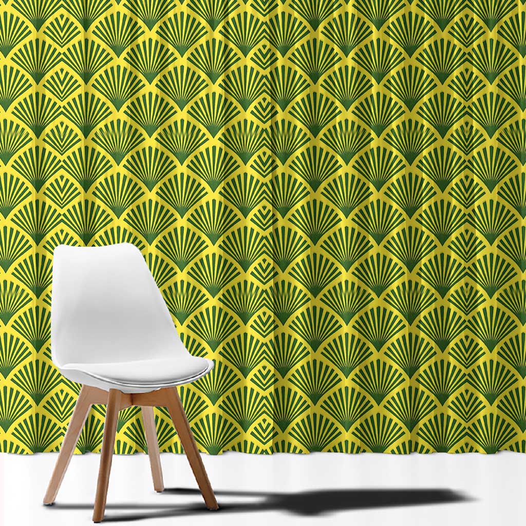 Gabon Tribal Pattern Window Curtain - National Flag Colors and Bold Text Design