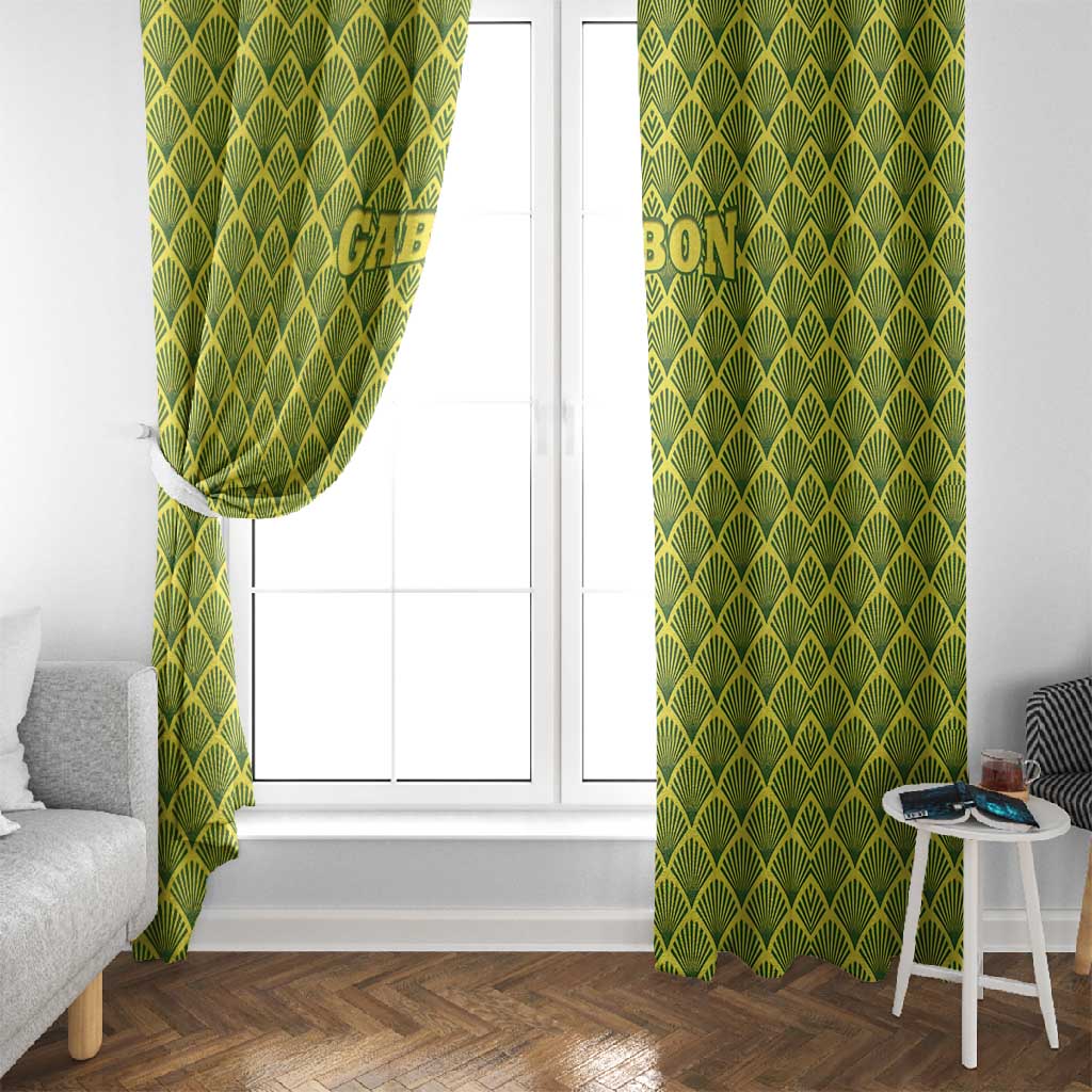 Gabon Tribal Pattern Window Curtain - National Flag Colors and Bold Text Design