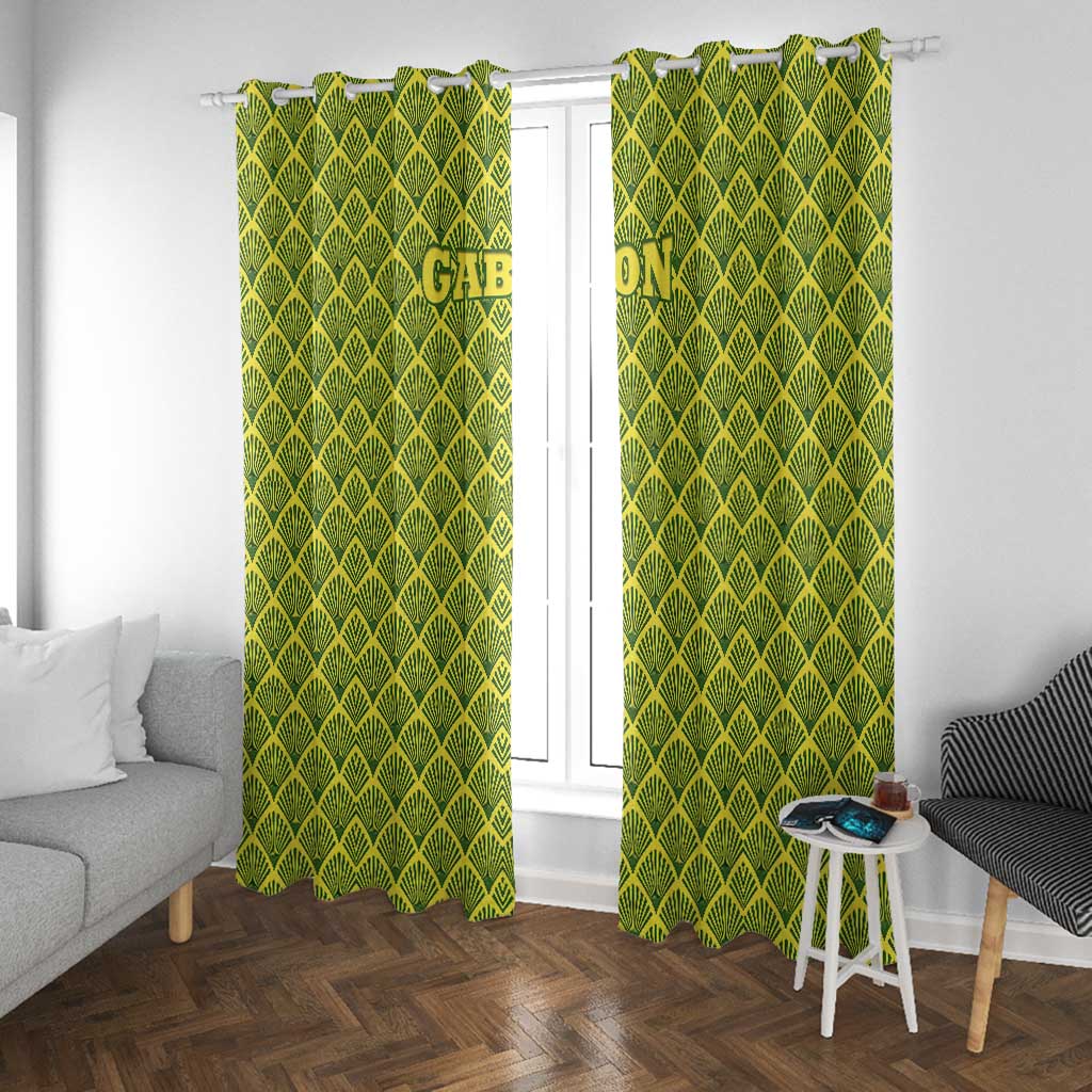 Gabon Tribal Pattern Window Curtain - National Flag Colors and Bold Text Design