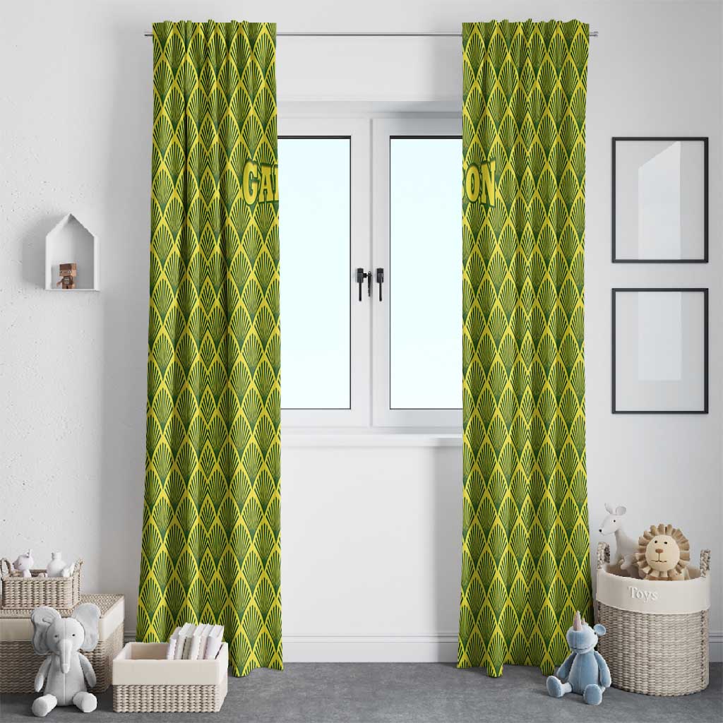 Gabon Tribal Pattern Window Curtain - National Flag Colors and Bold Text Design