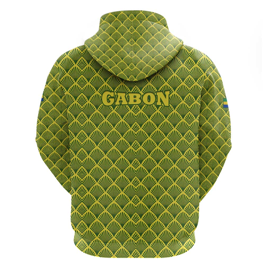 Gabon Tribal Pattern Zip Hoodie - National Flag Colors and Bold Text Design