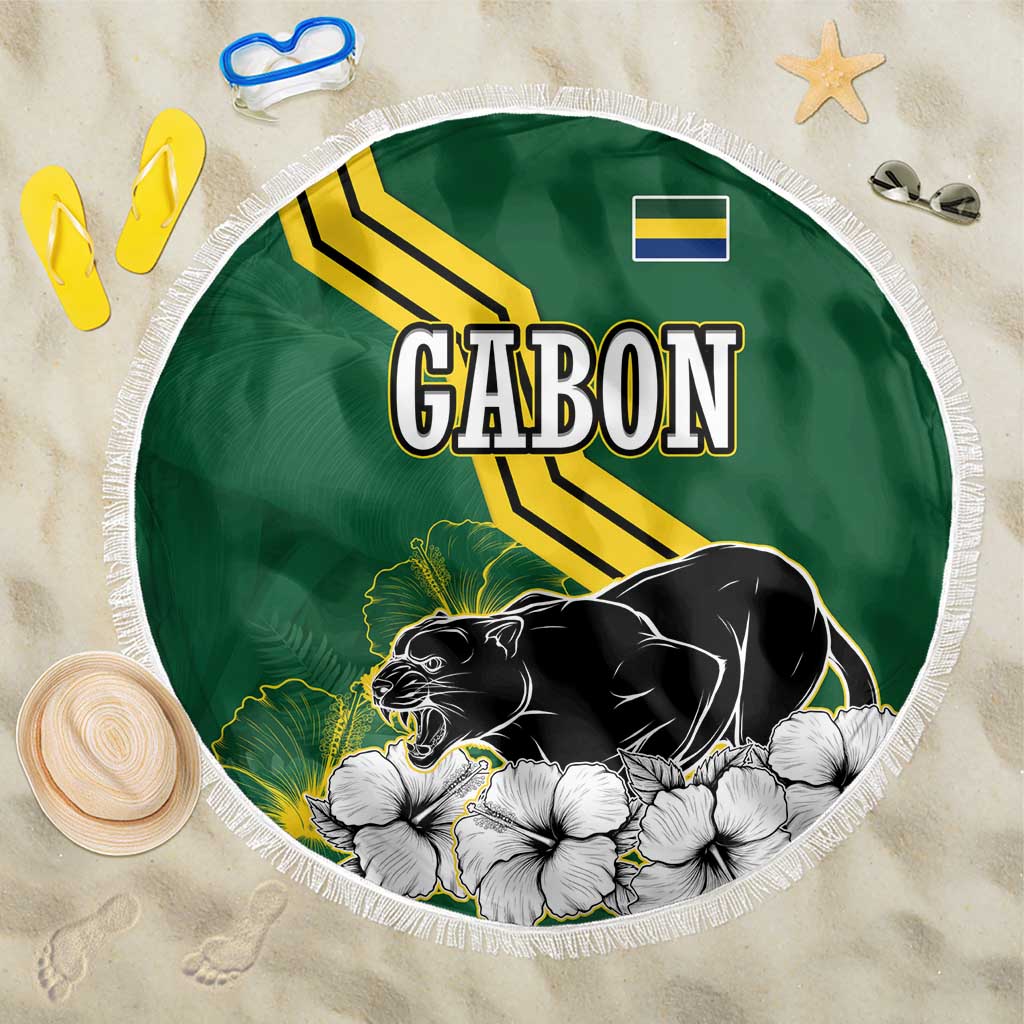Gabon Beach Blanket - Black Panther Graphic and Hibiscus Flower Design in National Colors
