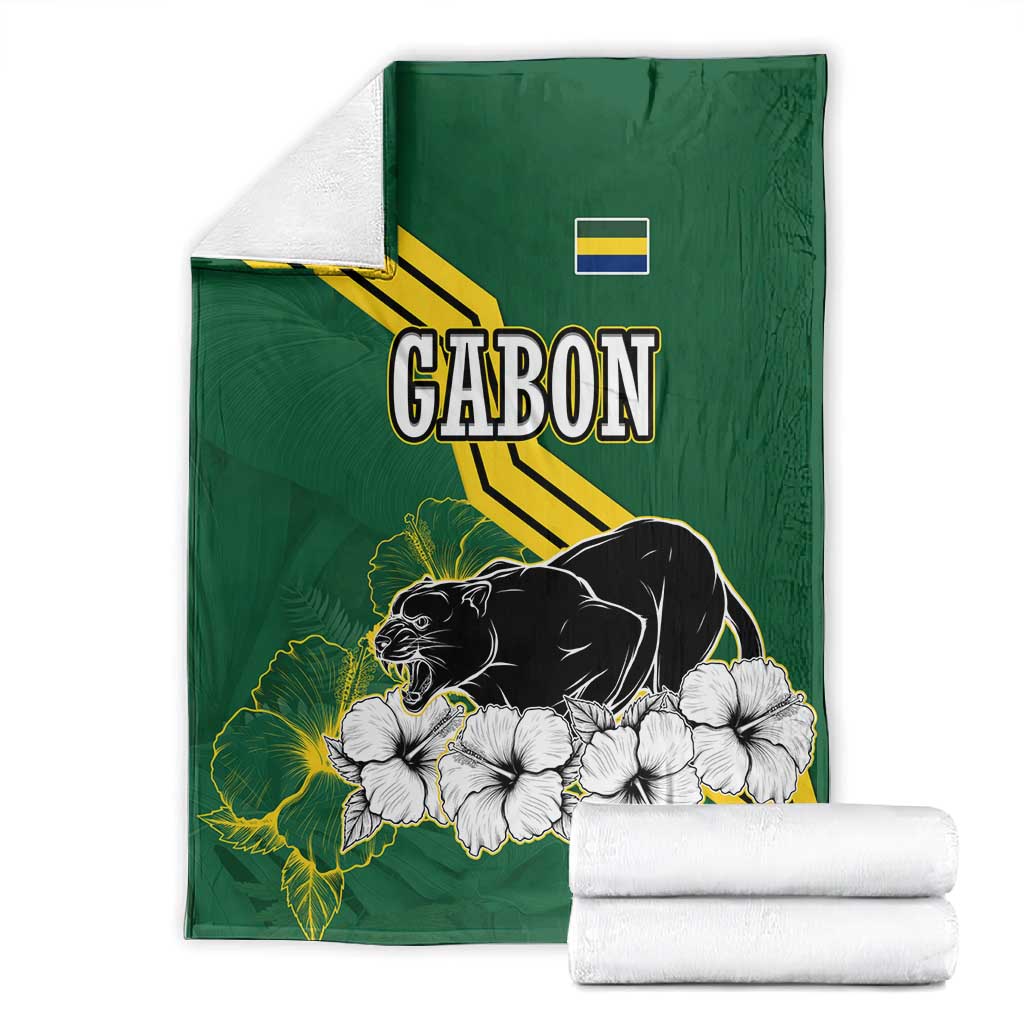 Gabon Blanket - Black Panther Graphic and Hibiscus Flower Design in National Colors