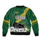 Gabon Bomber Jacket - Black Panther Graphic and Hibiscus Flower Design in National Colors