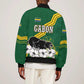 Gabon Bomber Jacket - Black Panther Graphic and Hibiscus Flower Design in National Colors