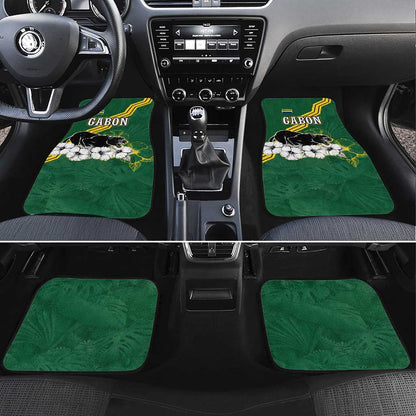 Gabon Car Mats - Black Panther Graphic and Hibiscus Flower Design in National Colors
