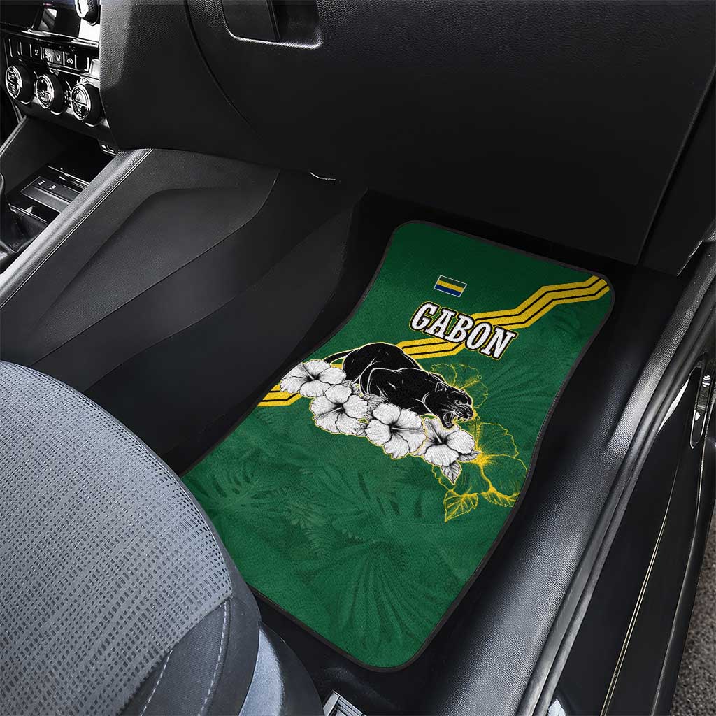 Gabon Car Mats - Black Panther Graphic and Hibiscus Flower Design in National Colors