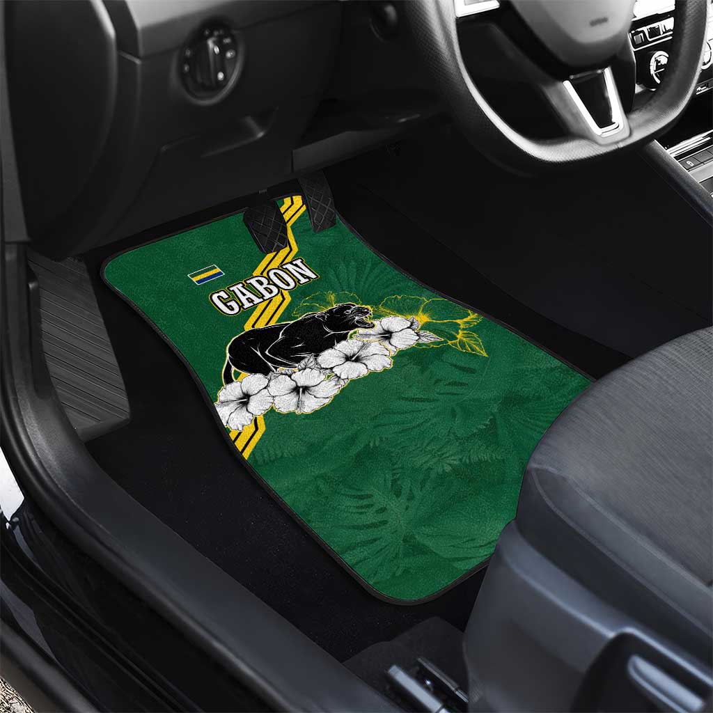 Gabon Car Mats - Black Panther Graphic and Hibiscus Flower Design in National Colors