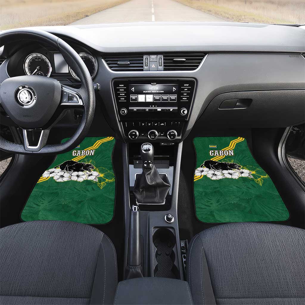 Gabon Car Mats - Black Panther Graphic and Hibiscus Flower Design in National Colors