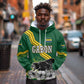 Gabon Hoodie - Black Panther Graphic and Hibiscus Flower Design in National Colors