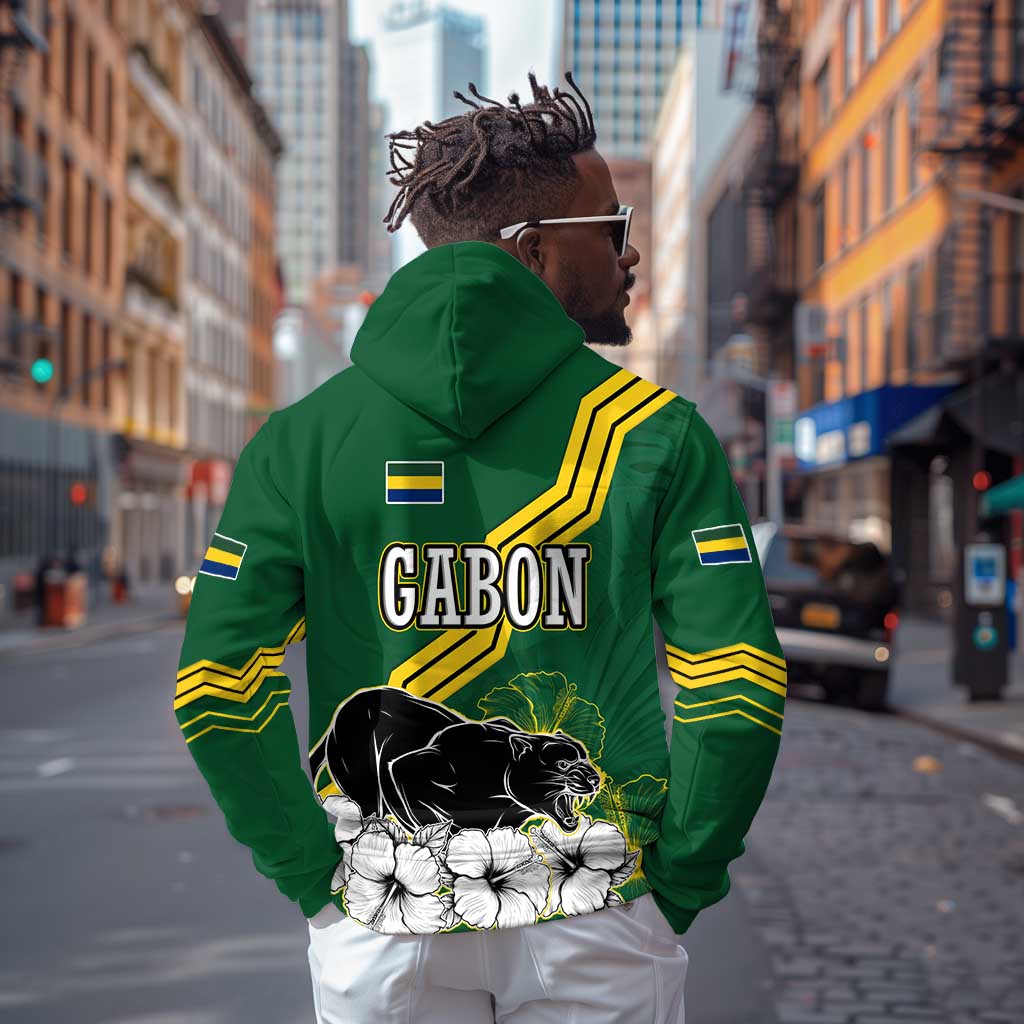 Gabon Hoodie - Black Panther Graphic and Hibiscus Flower Design in National Colors