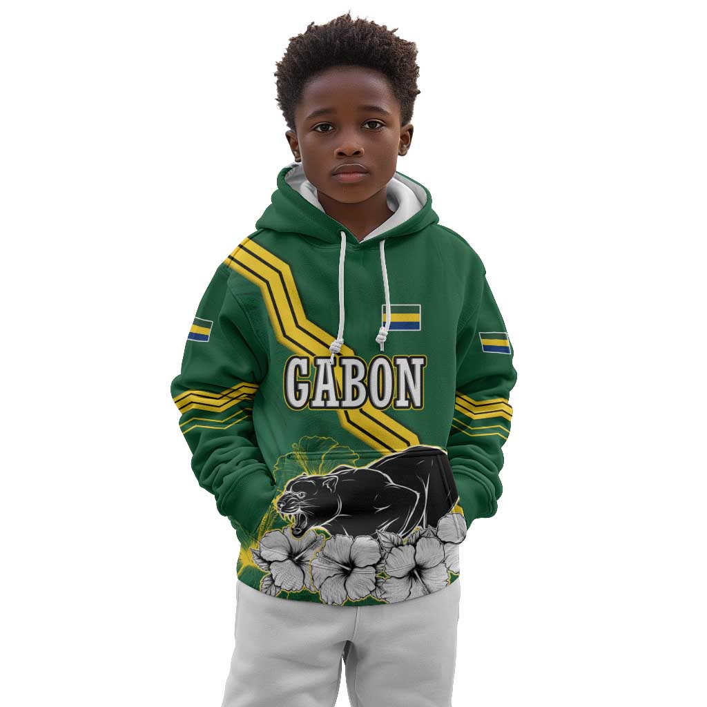 Gabon Kid Hoodie - Black Panther Graphic and Hibiscus Flower Design in National Colors