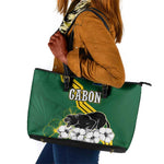 Gabon Leather Tote Bag - Black Panther Graphic and Hibiscus Flower Design in National Colors