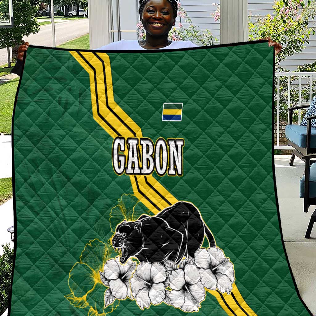 Gabon Quilt - Black Panther Graphic and Hibiscus Flower Design in National Colors