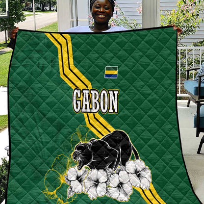 Gabon Quilt - Black Panther Graphic and Hibiscus Flower Design in National Colors