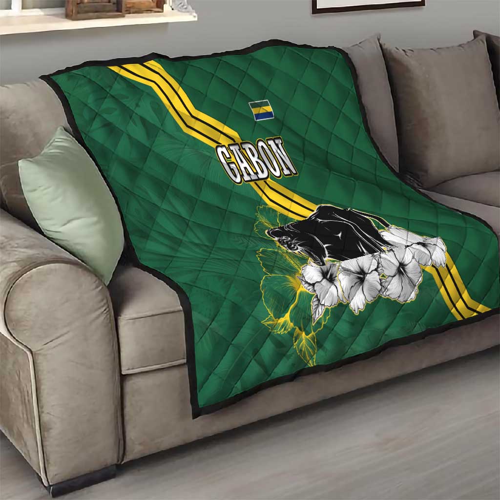 Gabon Quilt - Black Panther Graphic and Hibiscus Flower Design in National Colors