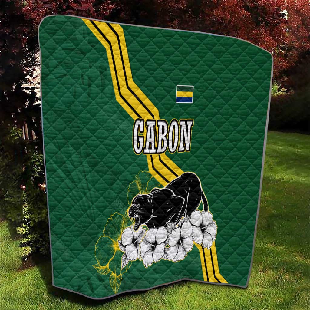 Gabon Quilt - Black Panther Graphic and Hibiscus Flower Design in National Colors