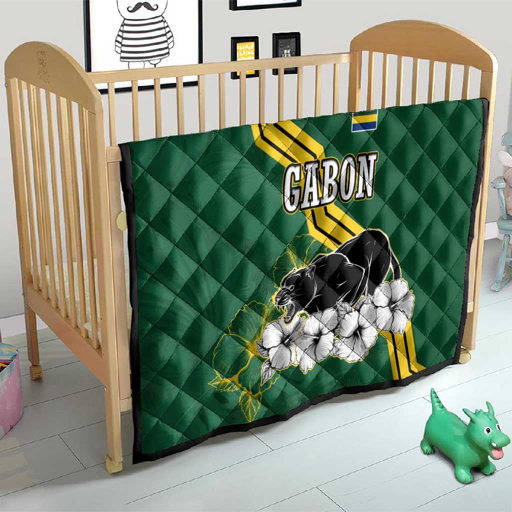 Gabon Quilt - Black Panther Graphic and Hibiscus Flower Design in National Colors