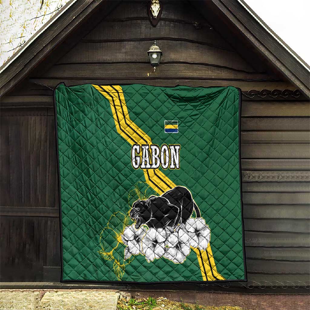 Gabon Quilt - Black Panther Graphic and Hibiscus Flower Design in National Colors