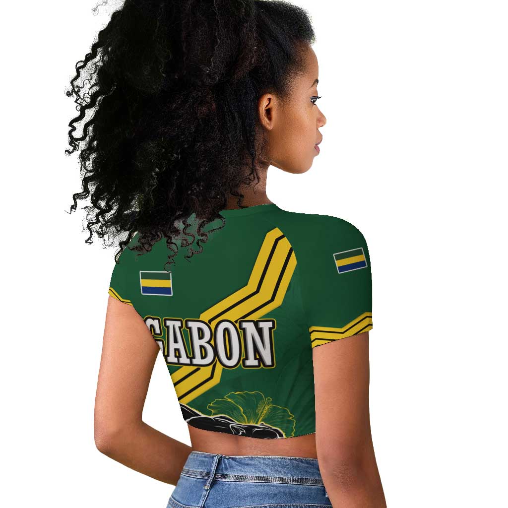 Gabon Raglan Cropped T shirt - Black Panther Graphic and Hibiscus Flower Design in National Colors