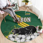 Gabon Round Carpet - Black Panther Graphic and Hibiscus Flower Design in National Colors