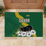 Gabon Rubber Doormat - Black Panther Graphic and Hibiscus Flower Design in National Colors