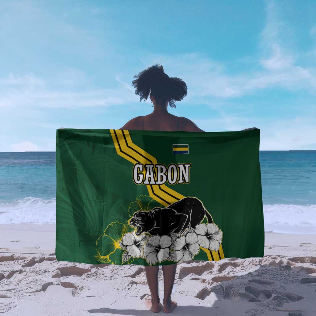 Gabon Sarong - Black Panther Graphic and Hibiscus Flower Design in National Colors