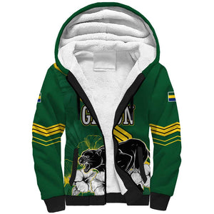 Gabon Sherpa Hoodie - Black Panther Graphic and Hibiscus Flower Design in National Colors