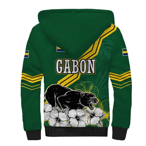 Gabon Sherpa Hoodie - Black Panther Graphic and Hibiscus Flower Design in National Colors