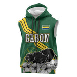 Gabon Sleeveless Zip Hoodie - Black Panther Graphic and Hibiscus Flower Design in National Colors - African Pride