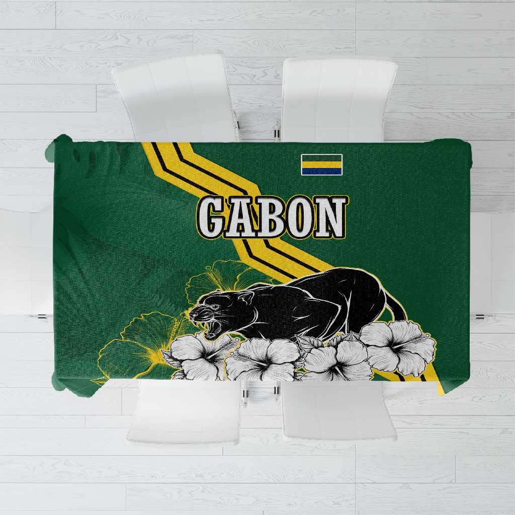 Gabon Tablecloth - Black Panther Graphic and Hibiscus Flower Design in National Colors