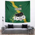 Gabon Tapestry - Black Panther Graphic and Hibiscus Flower Design in National Colors