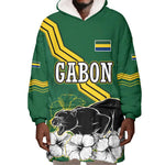 Gabon Wearable Blanket Hoodie - Black Panther Graphic and Hibiscus Flower Design in National Colors