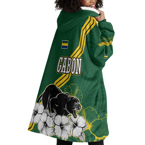 Gabon Wearable Blanket Hoodie - Black Panther Graphic and Hibiscus Flower Design in National Colors