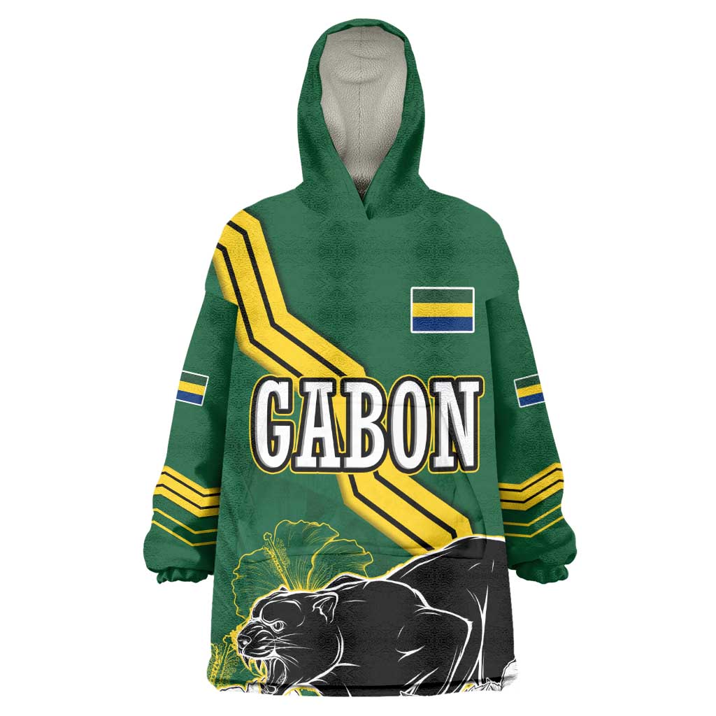 Gabon Wearable Blanket Hoodie - Black Panther Graphic and Hibiscus Flower Design in National Colors