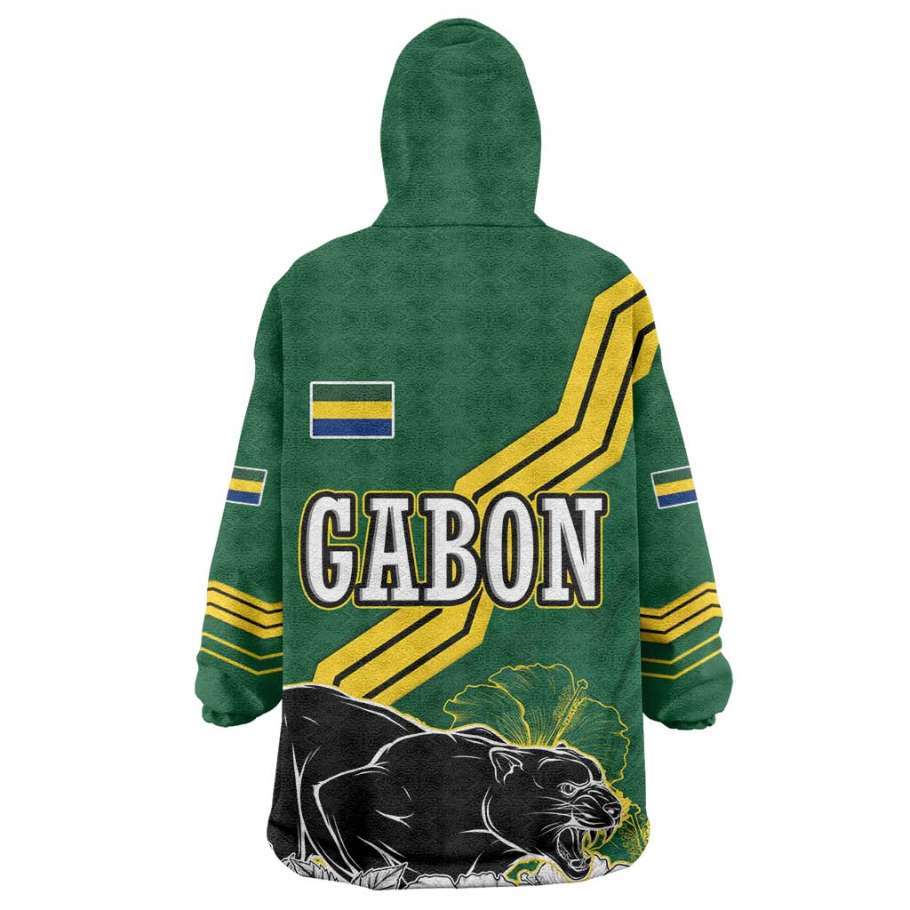 Gabon Wearable Blanket Hoodie - Black Panther Graphic and Hibiscus Flower Design in National Colors