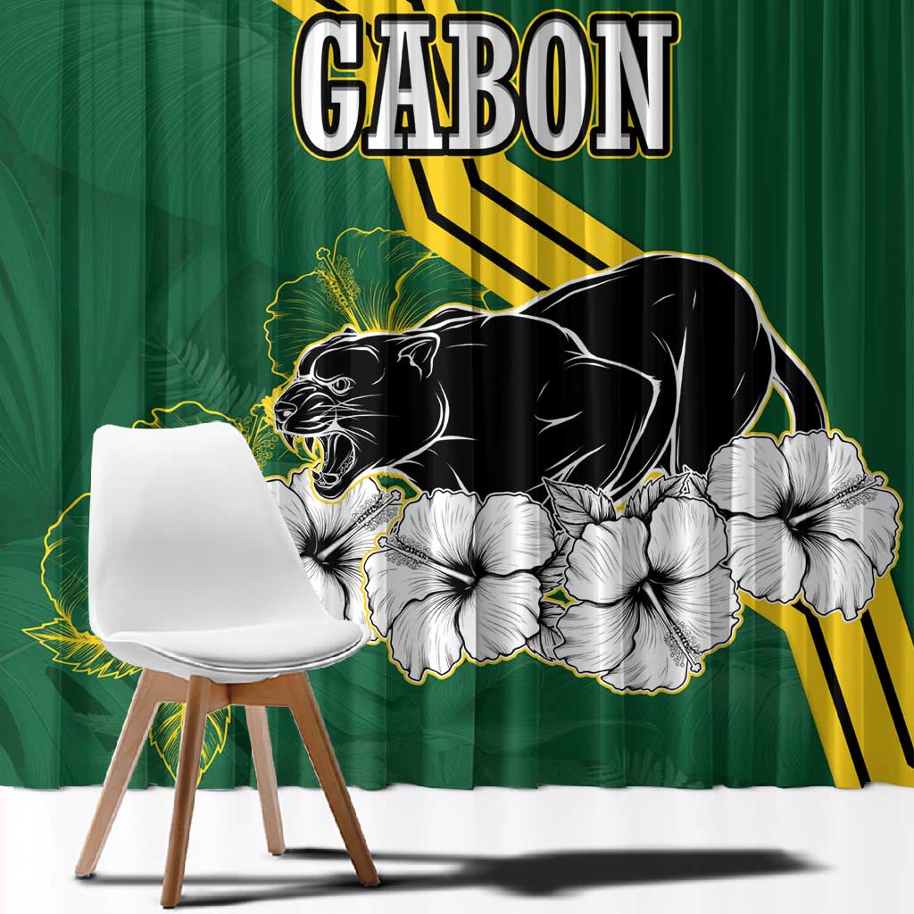 Gabon Window Curtain - Black Panther Graphic and Hibiscus Flower Design in National Colors