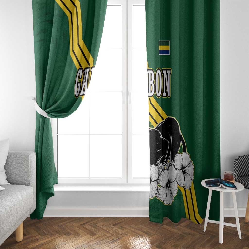 Gabon Window Curtain - Black Panther Graphic and Hibiscus Flower Design in National Colors