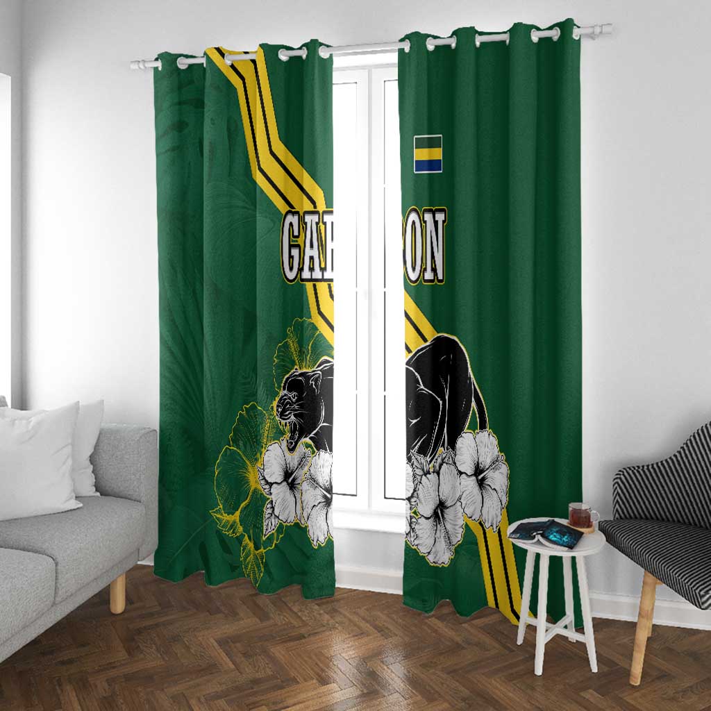 Gabon Window Curtain - Black Panther Graphic and Hibiscus Flower Design in National Colors