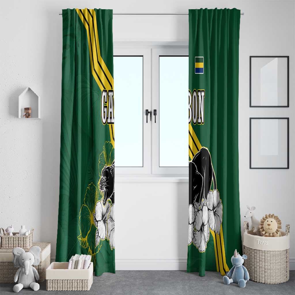 Gabon Window Curtain - Black Panther Graphic and Hibiscus Flower Design in National Colors