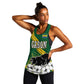 Gabon Women Racerback Tank - Black Panther Graphic and Hibiscus Flower Design in National Colors