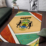 Gabon Area Rug - National Coat of Arms and Tribal Pattern Map Design in Bold Colors