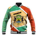 Gabon Baseball Jacket - National Coat of Arms and Tribal Pattern Map Design in Bold Colors