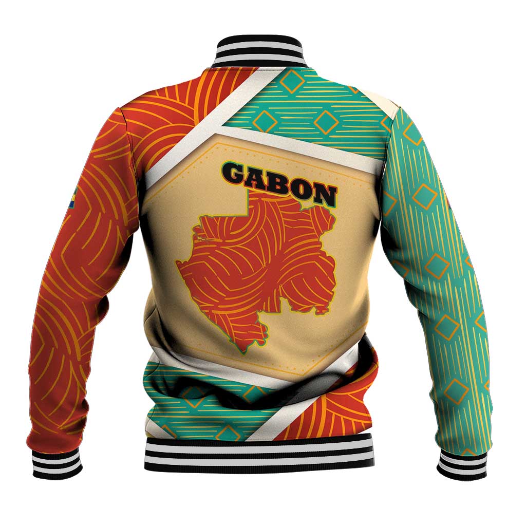 Gabon Baseball Jacket - National Coat of Arms and Tribal Pattern Map Design in Bold Colors