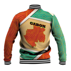 Gabon Baseball Jacket - National Coat of Arms and Tribal Pattern Map Design in Bold Colors