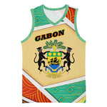 Gabon Basketball Jersey - National Coat of Arms and Tribal Pattern Map Design in Bold Colors TS04