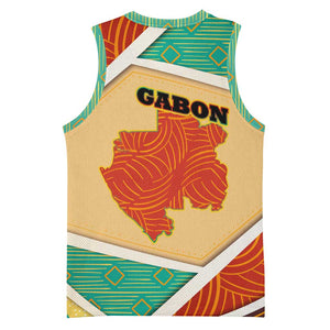 Gabon Basketball Jersey - National Coat of Arms and Tribal Pattern Map Design in Bold Colors TS04